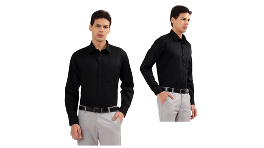 SATIN Men's Formal Shirt- Black- ARISH4445