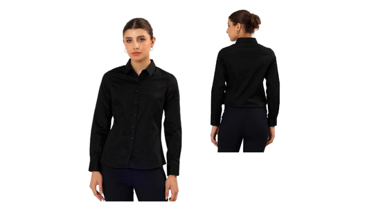 SATIN Women's Formal Shirt- Black- ARISH4446