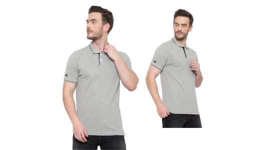 Cotton Polo T-Shirt - Grey with Navy Tipping - FMITS0033