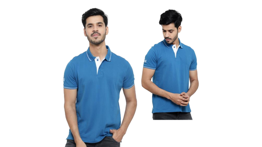 Cotton Polo T-Shirt - Royal Blue with White Tipping - FMITS0028