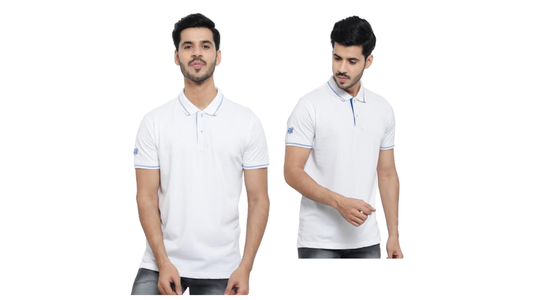 Cotton Polo T-Shirt - White with Royal Blue Tipping - FMITS0031